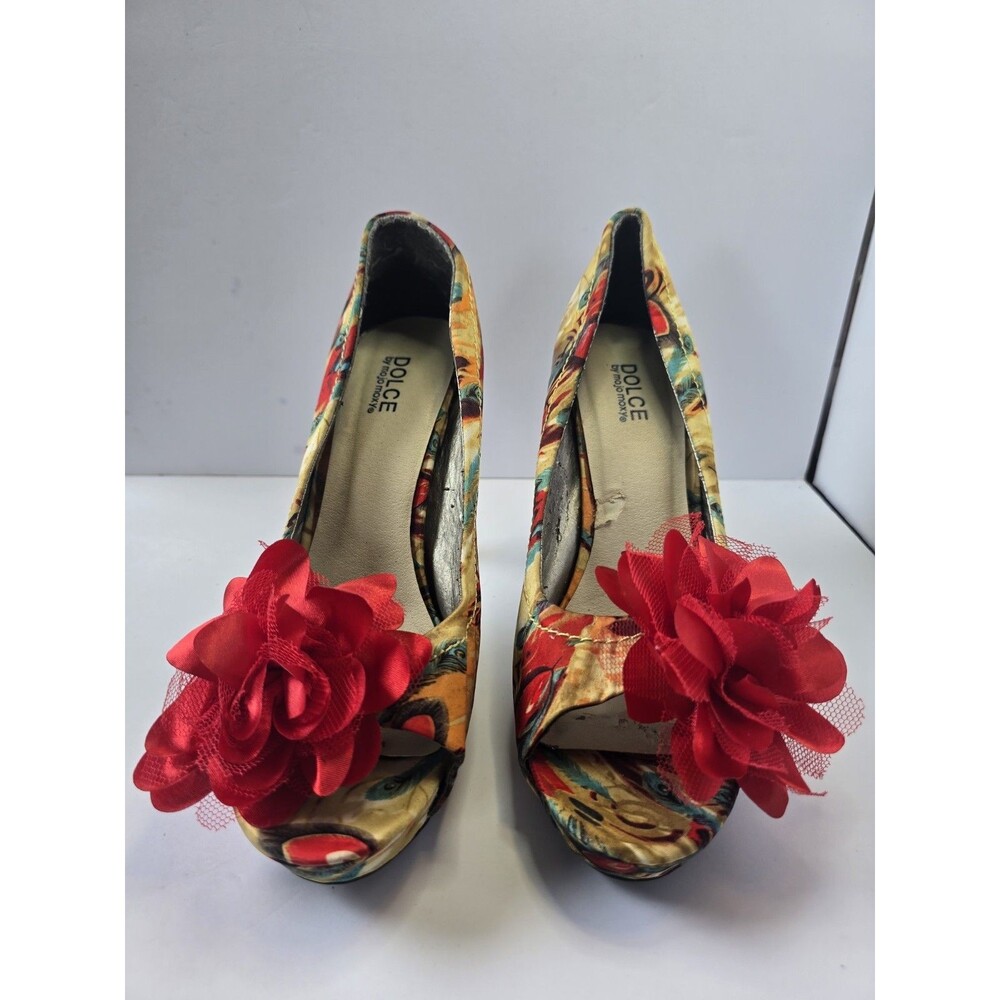 Dolce by Mojo Moxy Women's Floral Peep Toe High Heels Multicolor Pump sz 9.5